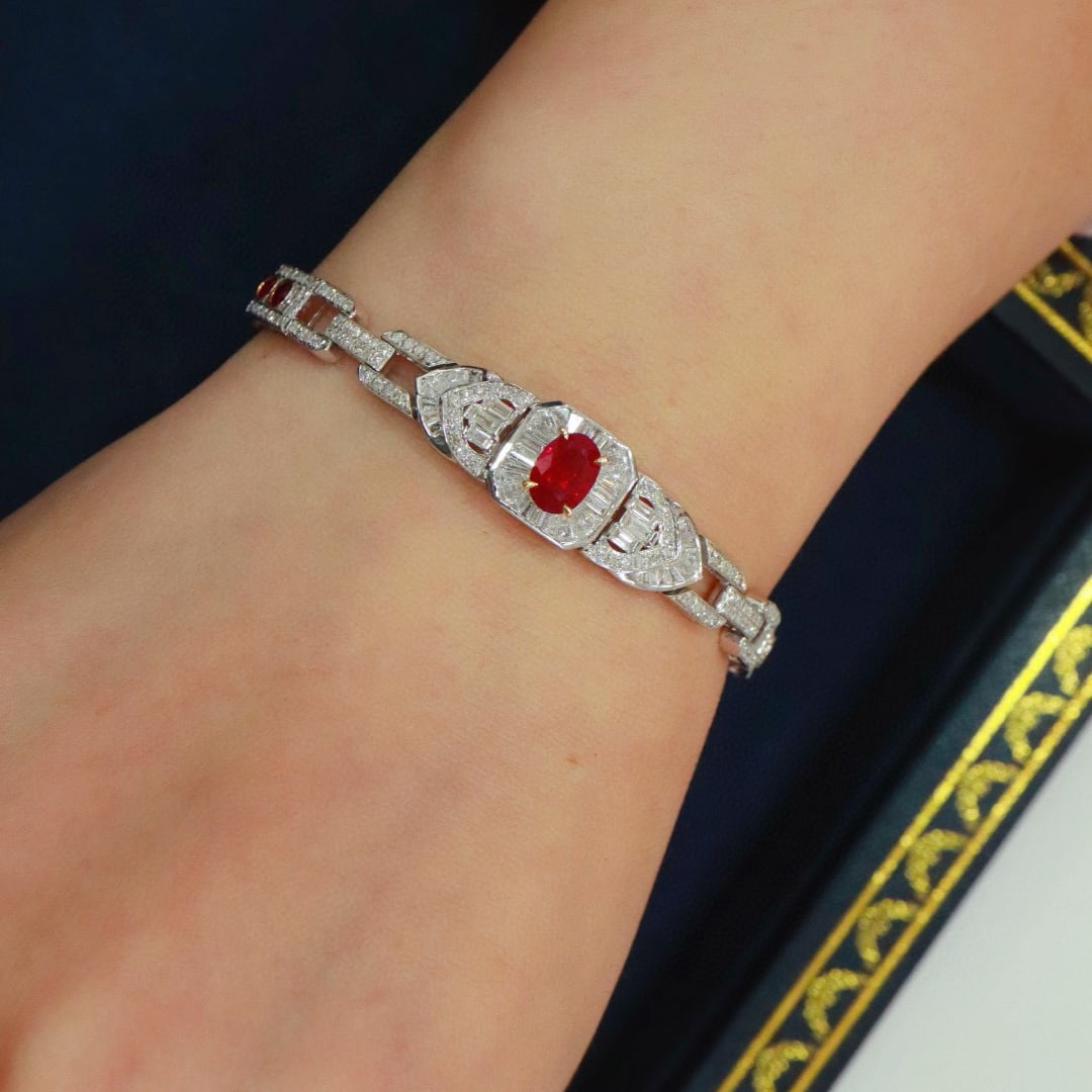 14k Gold 2.80 Ctw Vivid Red Natural Ruby & Diamond Bracelet - 7