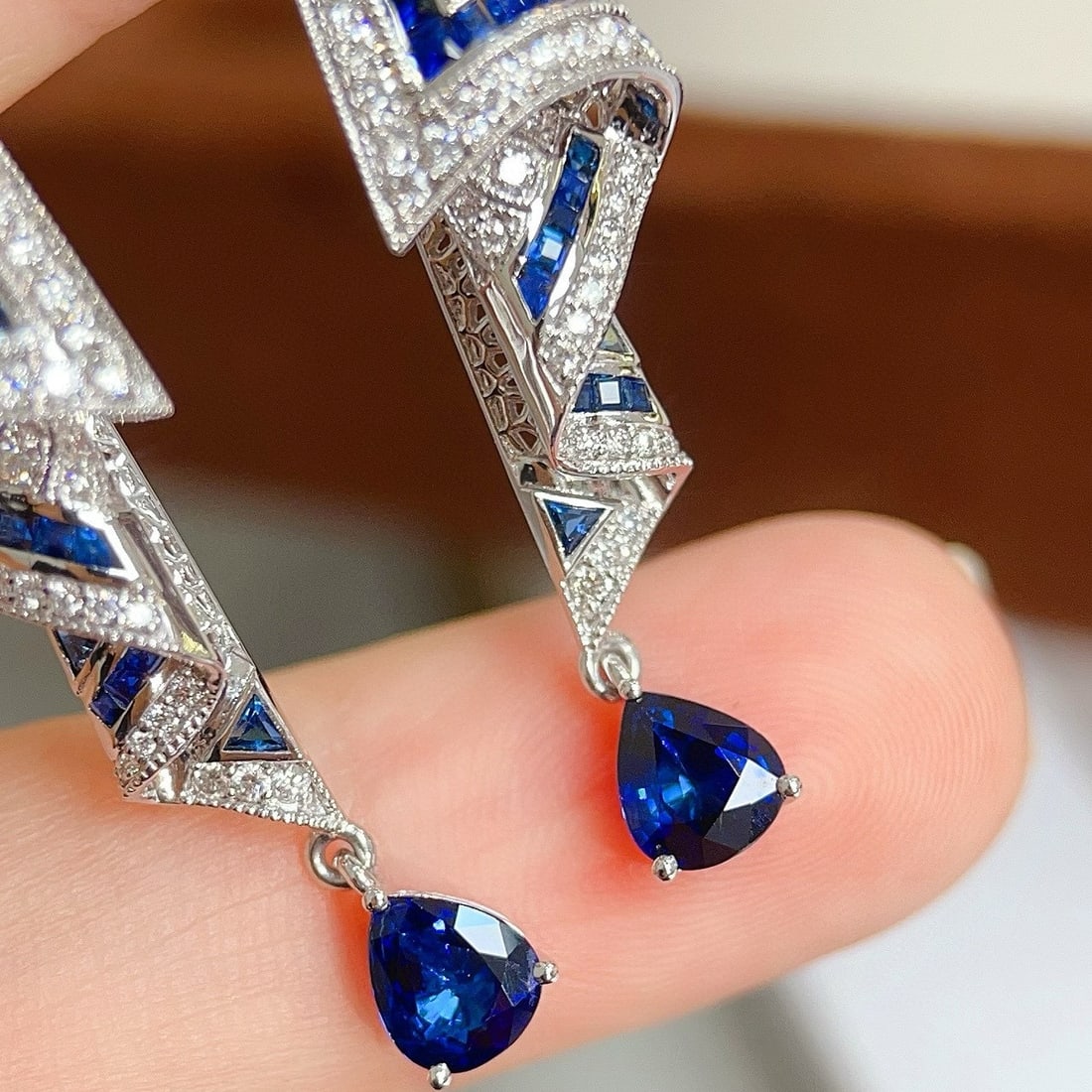 14k Gold 2.02 Ctw Natural Sapphire & Diamond Earrings - 2