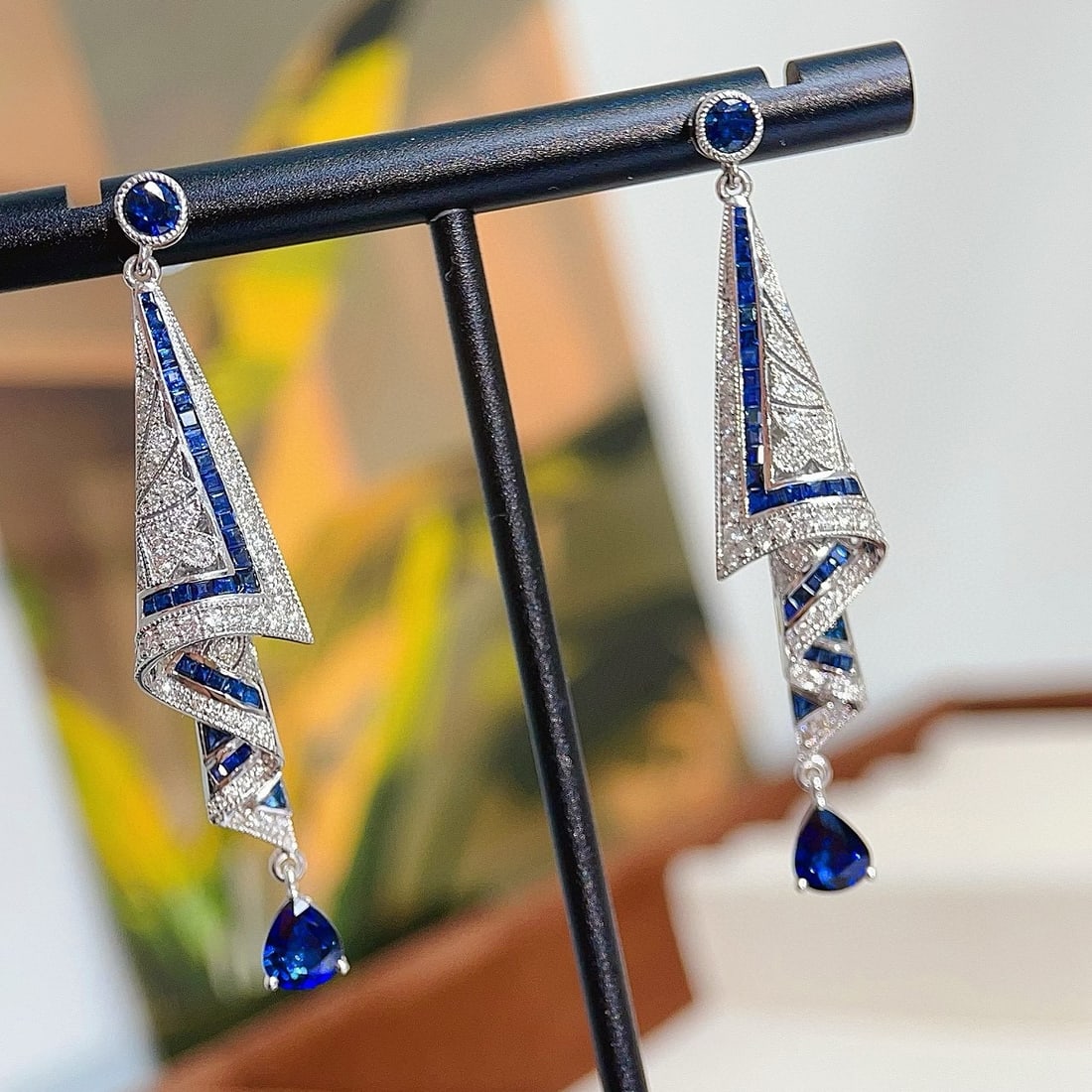 14k Gold 2.02 Ctw Natural Sapphire & Diamond Earrings - 4