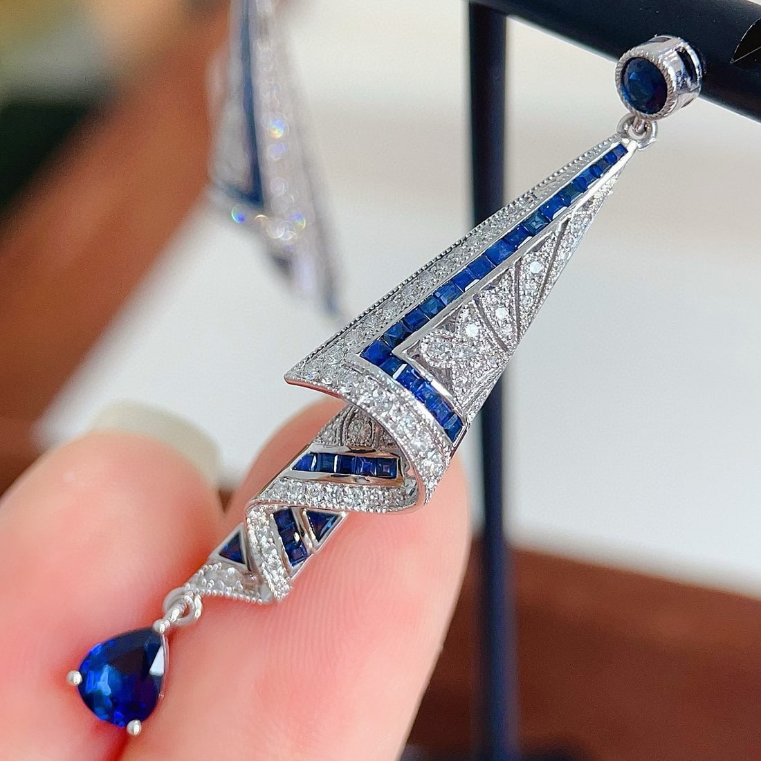 14k Gold 2.02 Ctw Natural Sapphire & Diamond Earrings - 5