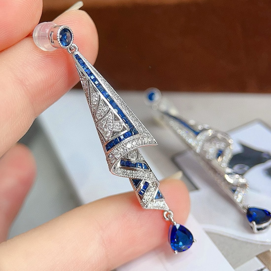 14k Gold 2.02 Ctw Natural Sapphire & Diamond Earrings - 6