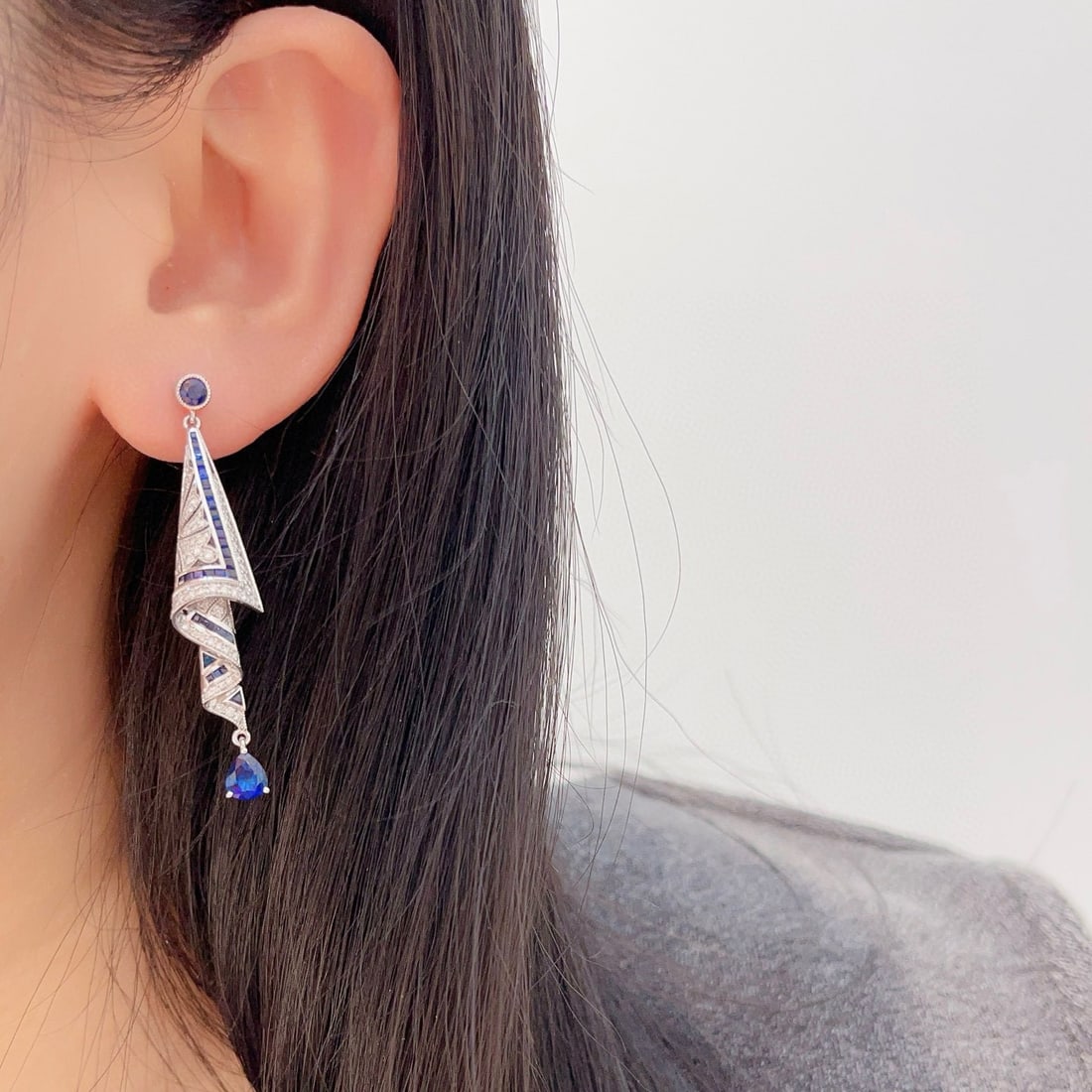 14k Gold 2.02 Ctw Natural Sapphire & Diamond Earrings - 7