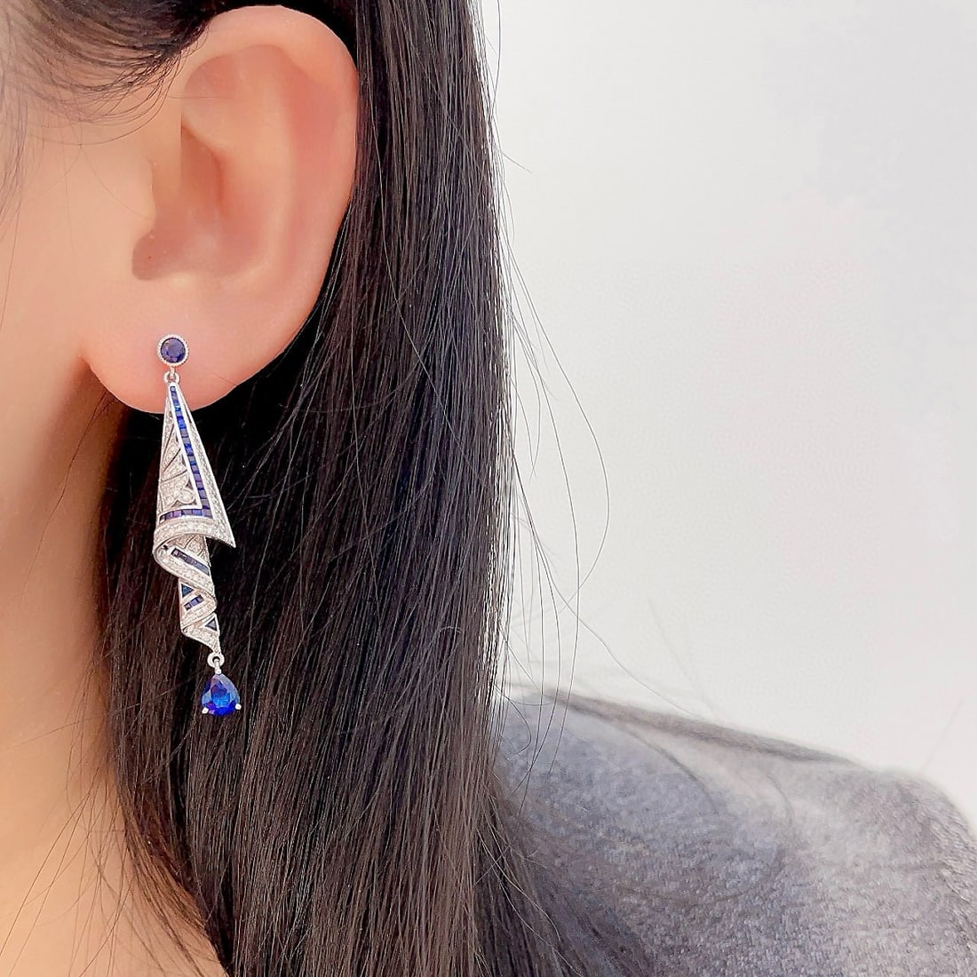 14k Gold 2.02 Ctw Natural Sapphire & Diamond Earrings - 8