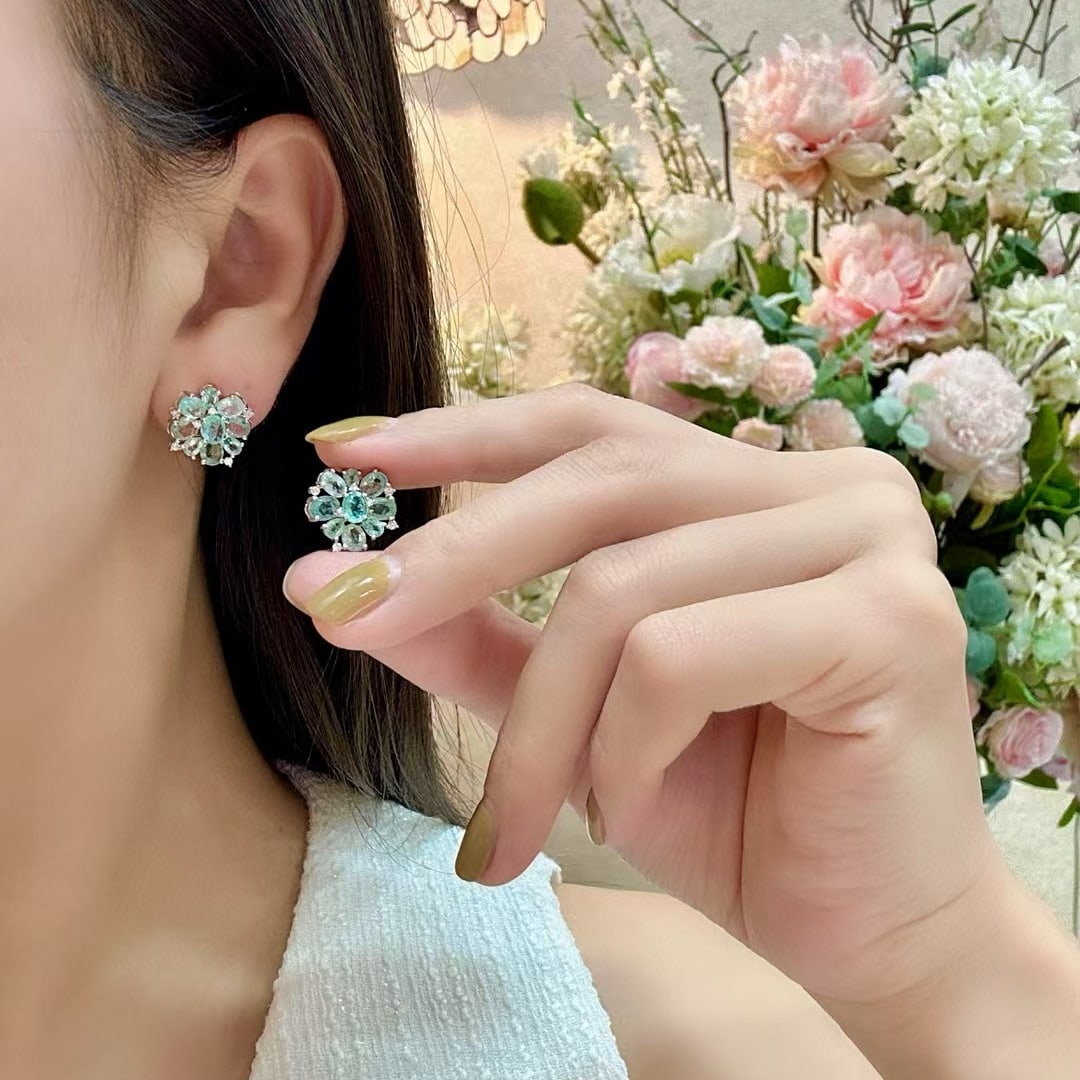 14k Gold 4.19 Ctw Natural Paraiba Tourmaline & Diamond Earrings - 4