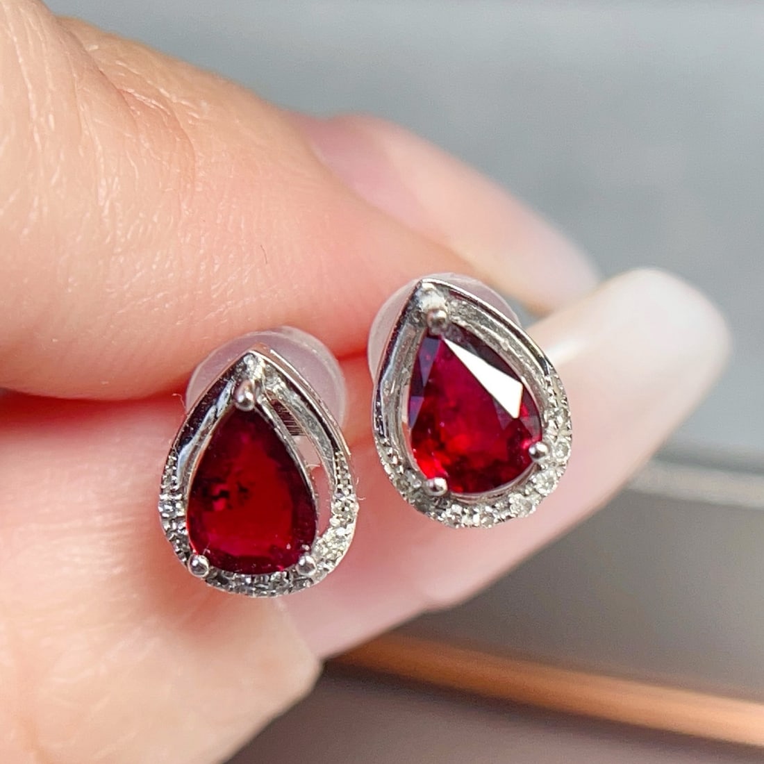 14k Gold 1 Ct Natural Ruby & Diamond Earrings - 2