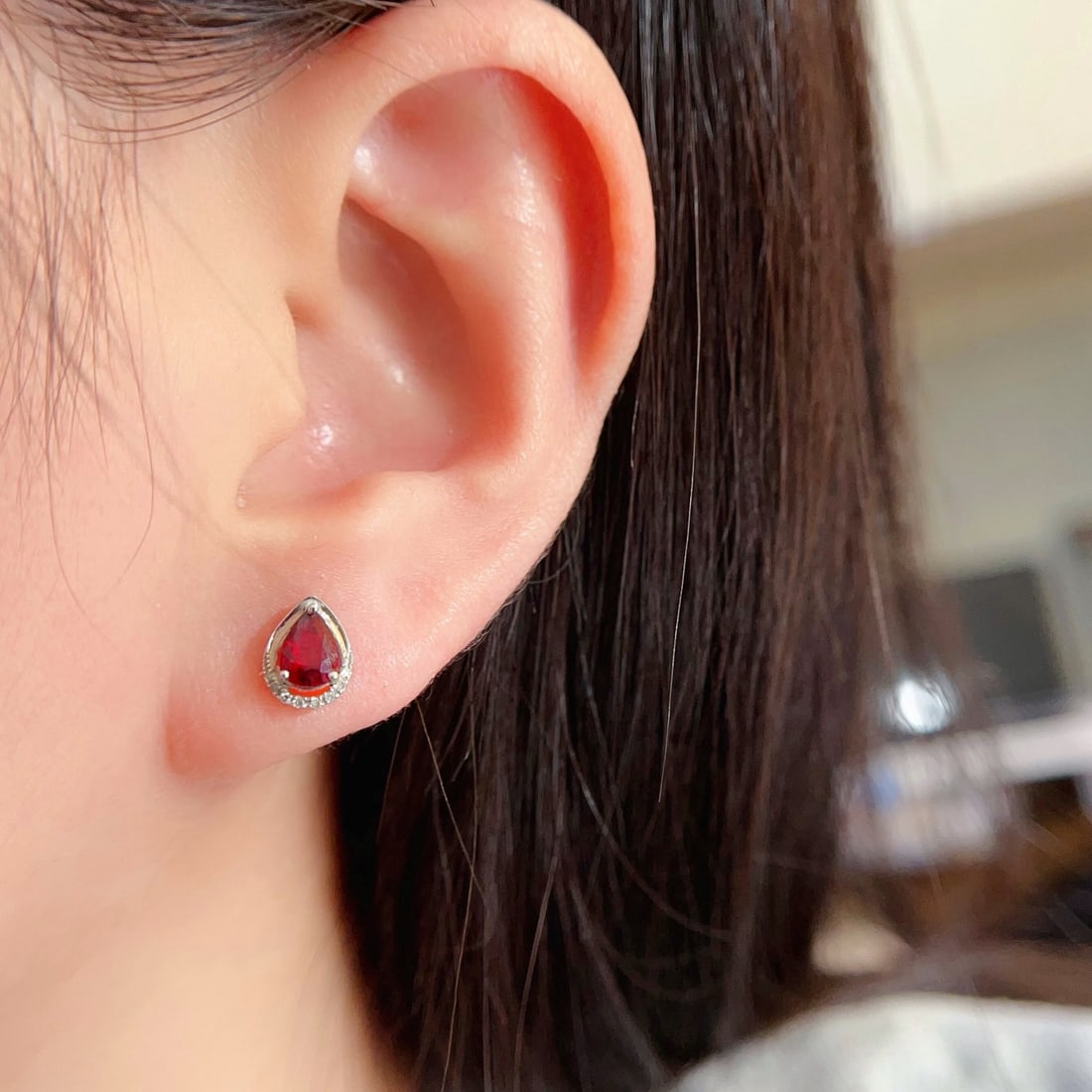 14k Gold 1 Ct Natural Ruby & Diamond Earrings - 5