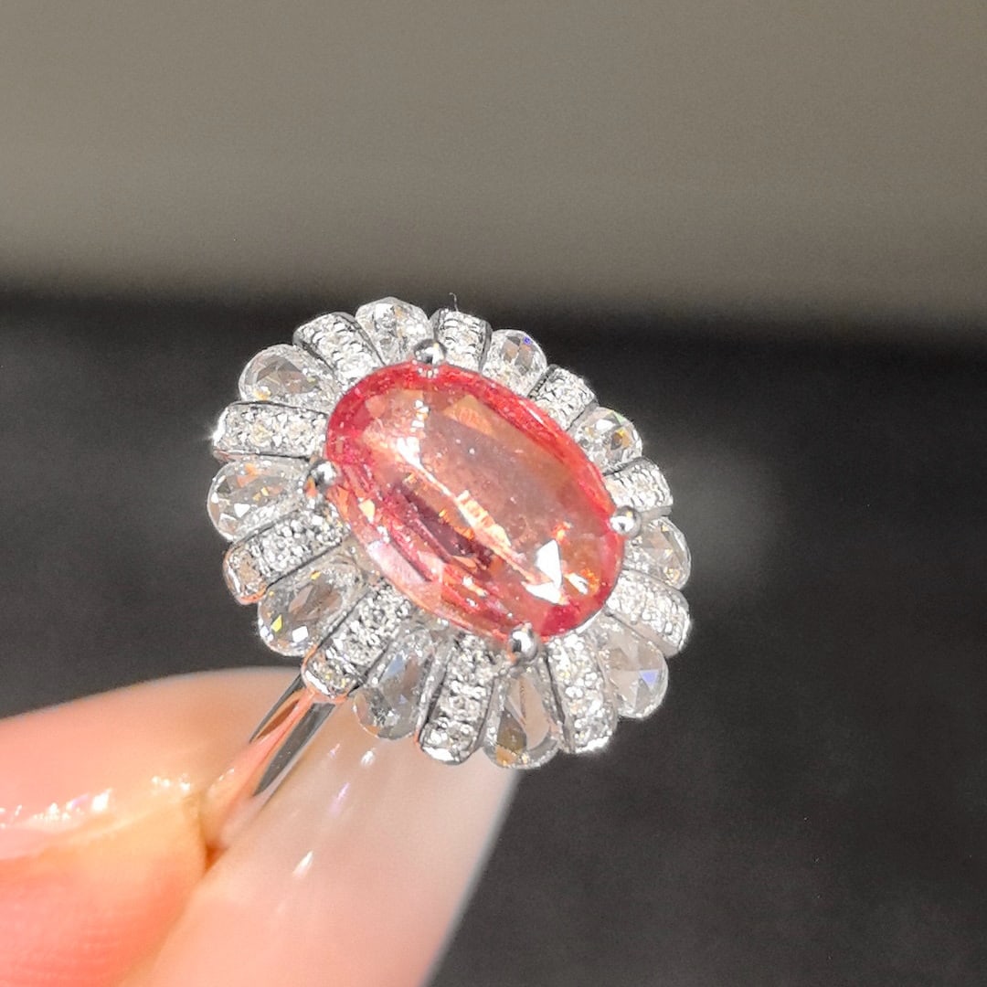 14k Gold 2.67 Ctw Natural Padparadscha Sapphire & Diamond Ring - 2