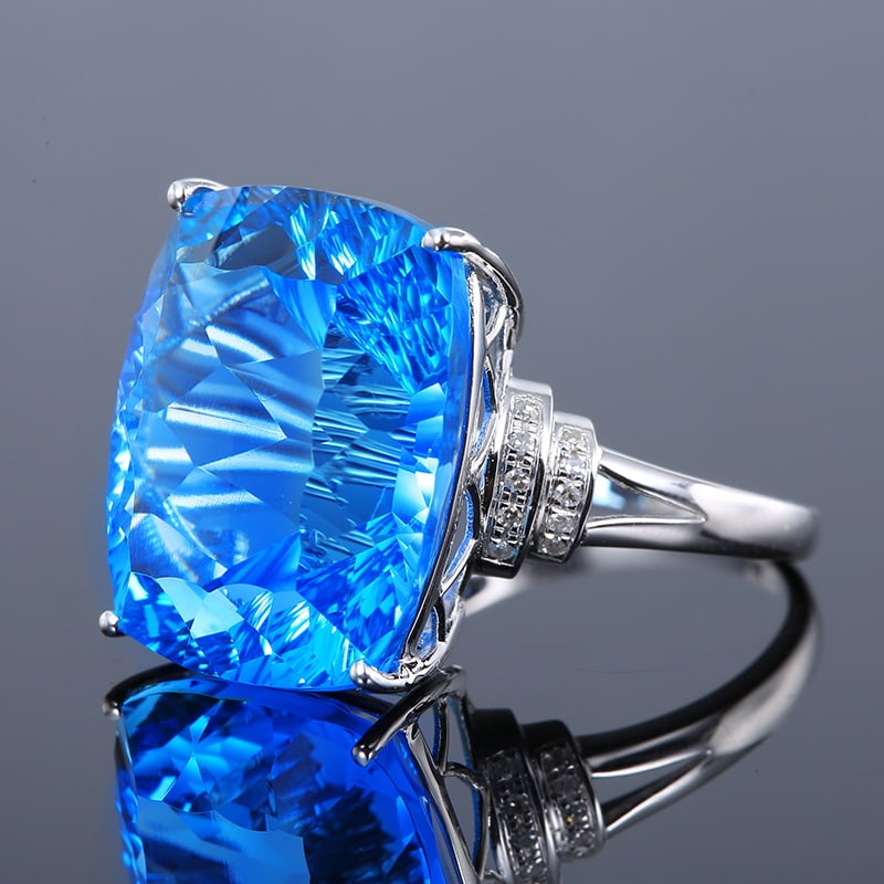 14k Gold 20.30 Ctw Natural Topaz & Diamond Ring - 5