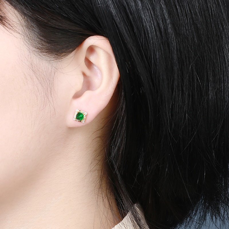 14k Gold 1.43 Ctw Vivid Green Natural Emerald & Diamond Earrings - 3