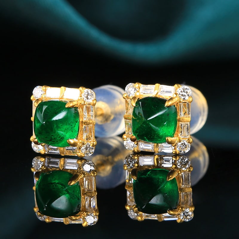 14k Gold 1.43 Ctw Vivid Green Natural Emerald & Diamond Earrings - 4