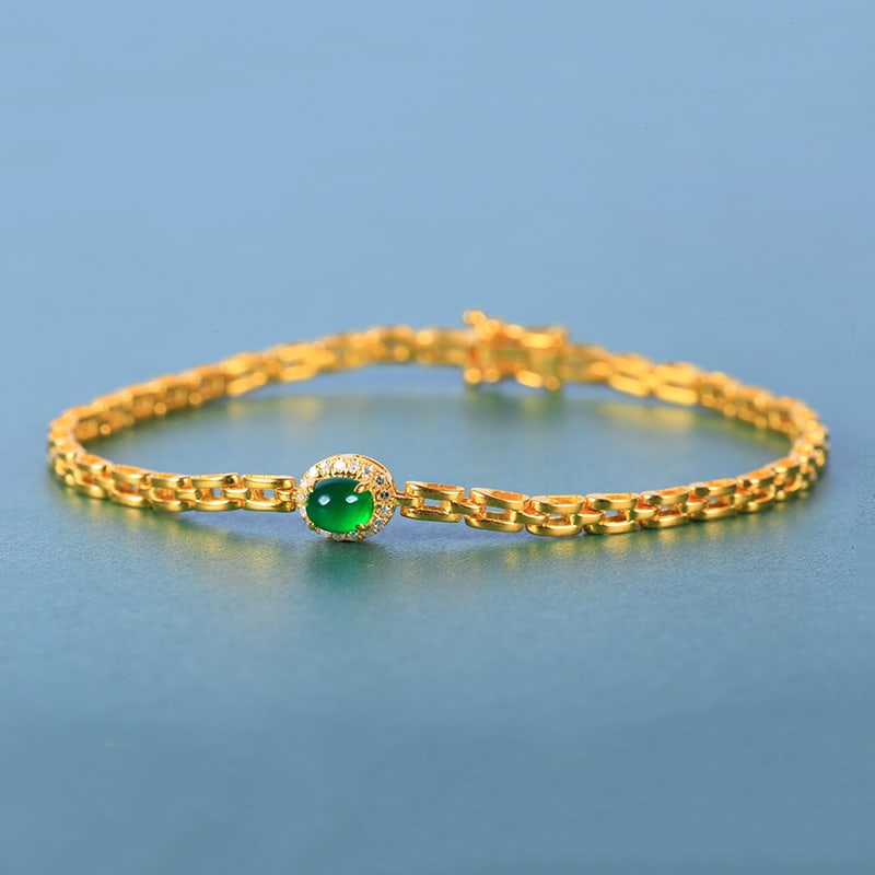 14k Gold 0.60 Ctw Vivid Green Natural Emerald & Diamond Bracelet - 3