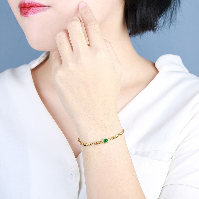 14k Gold 0.60 Ctw Vivid Green Natural Emerald & Diamond Bracelet - 4