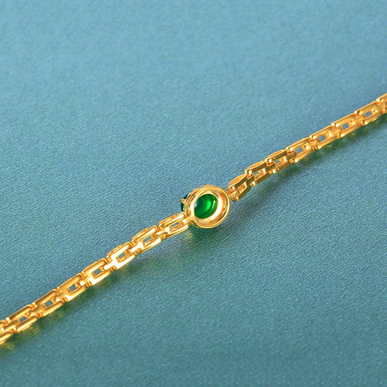 14k Gold 0.60 Ctw Vivid Green Natural Emerald & Diamond Bracelet - 5