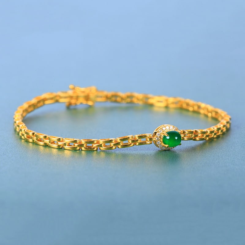 14k Gold 0.60 Ctw Vivid Green Natural Emerald & Diamond Bracelet - 6