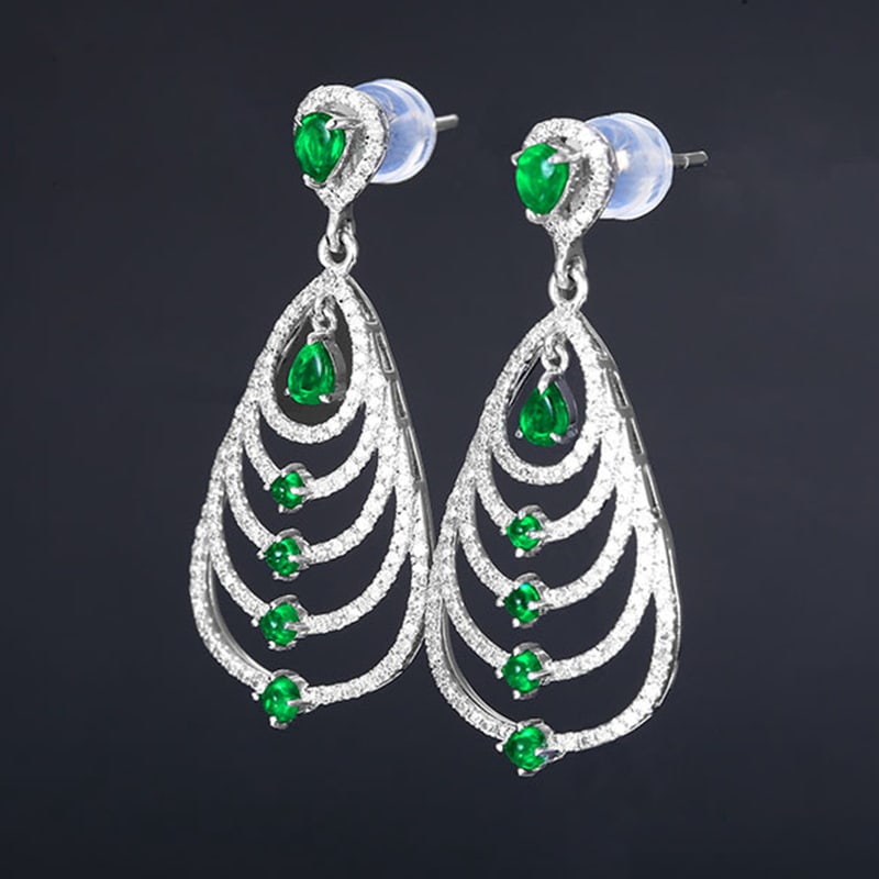 14k Gold 1.56 Ctw Vivid Green Natural Emerald & Diamond Earrings - 5