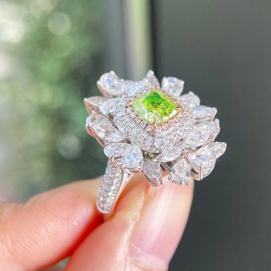 Gia Certified 14k Gold 3.01 Ctw Natural Green Diamond & Diamond Ring/pendant( Without Chain ) - 2