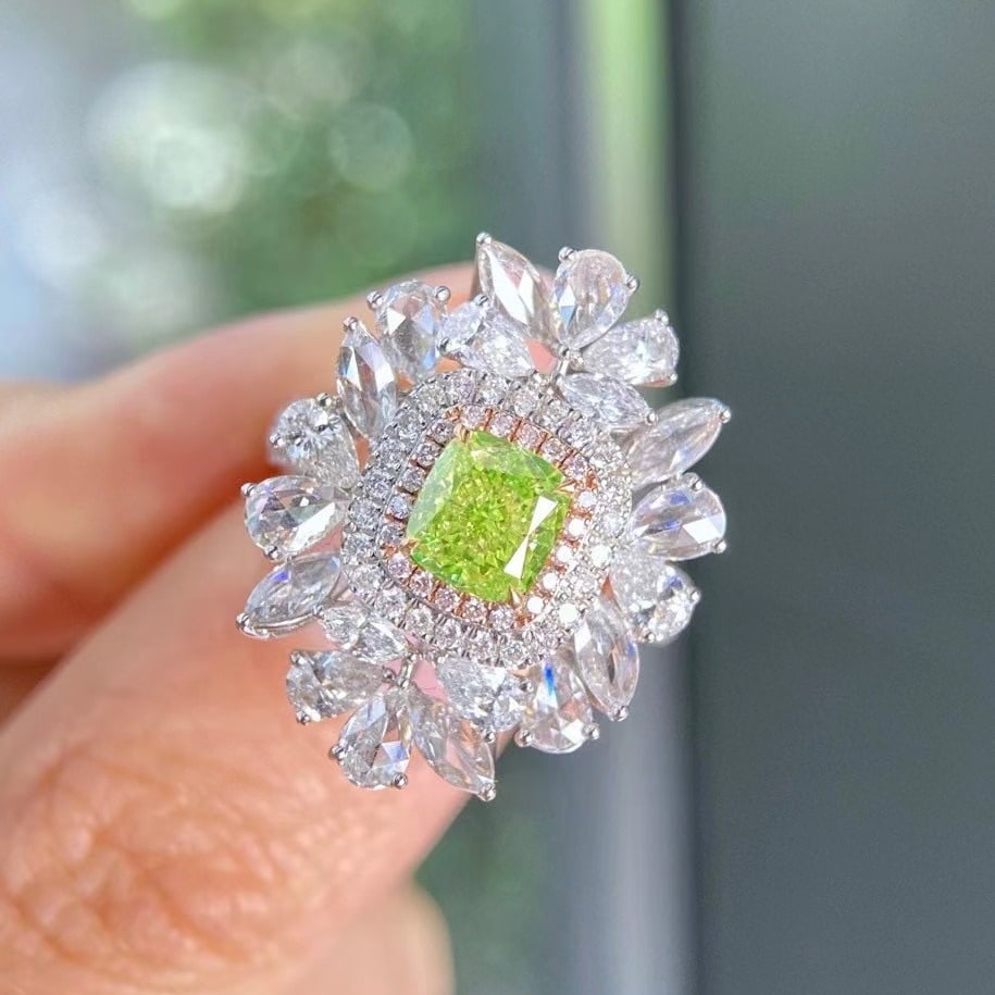 Gia Certified 14k Gold 3.01 Ctw Natural Green Diamond & Diamond Ring/pendant( Without Chain ) - 3