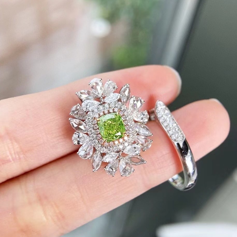 Gia Certified 14k Gold 3.01 Ctw Natural Green Diamond & Diamond Ring/pendant( Without Chain ) - 4