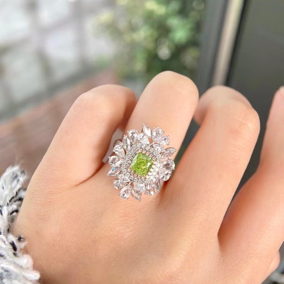 Gia Certified 14k Gold 3.01 Ctw Natural Green Diamond & Diamond Ring/pendant( Without Chain ) - 5