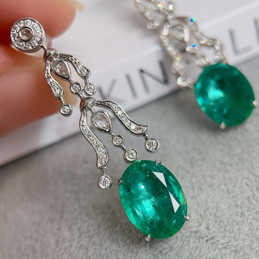 14k Gold 6.12 Ctw Natural Emerald & Diamond Earrings - 5