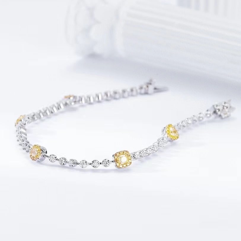 14k Gold 1.57 Ctw Natural Yellow Diamond & Diamond Bracelet - 2