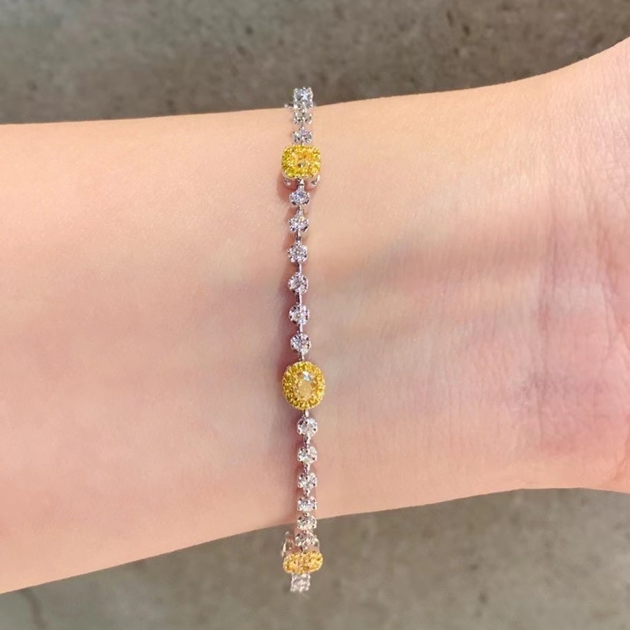 14k Gold 1.57 Ctw Natural Yellow Diamond & Diamond Bracelet - 5