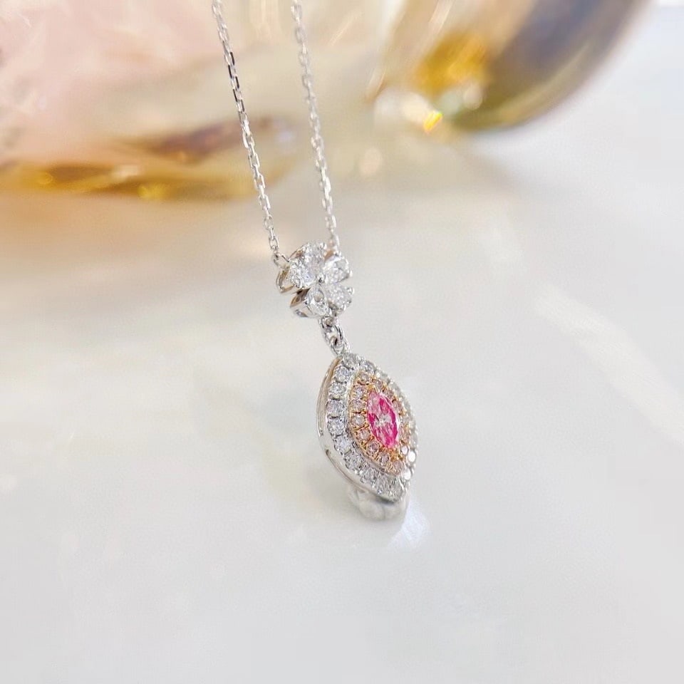 14k Gold 0.50 Ctw Natural Pink Diamond & Diamond Necklace - 3