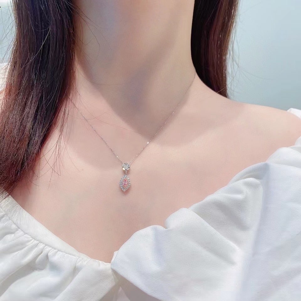 14k Gold 0.50 Ctw Natural Pink Diamond & Diamond Necklace - 4