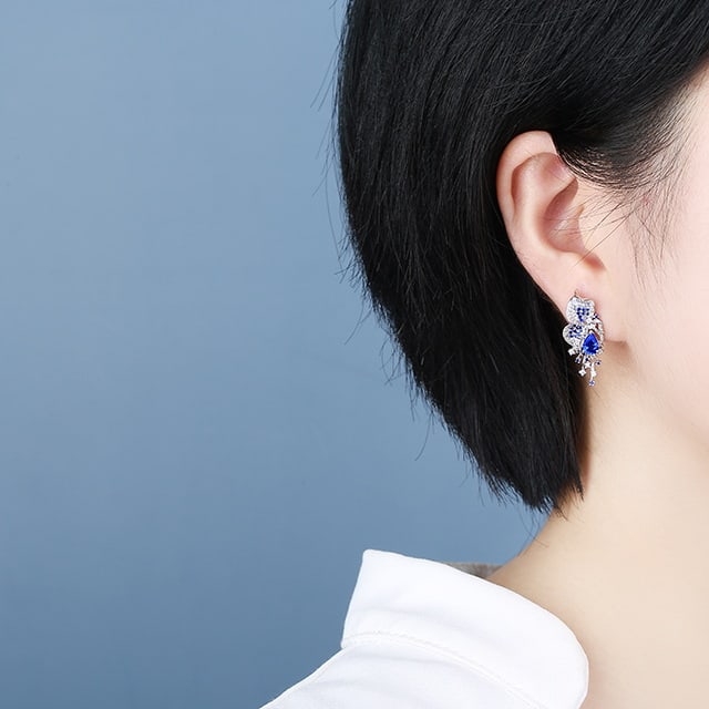 14k Gold 1.59 Ctw Natural Sapphire & Diamond Earrings - 3