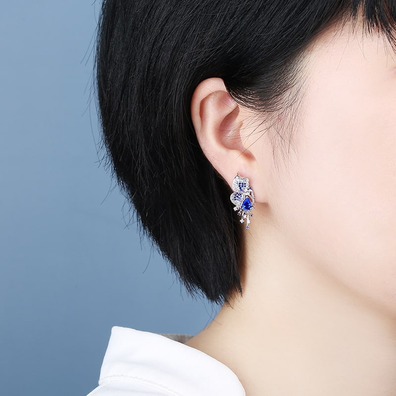 14k Gold 1.59 Ctw Natural Sapphire & Diamond Earrings - 4