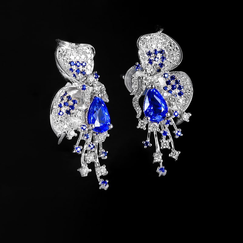 14k Gold 1.59 Ctw Natural Sapphire & Diamond Earrings - 5