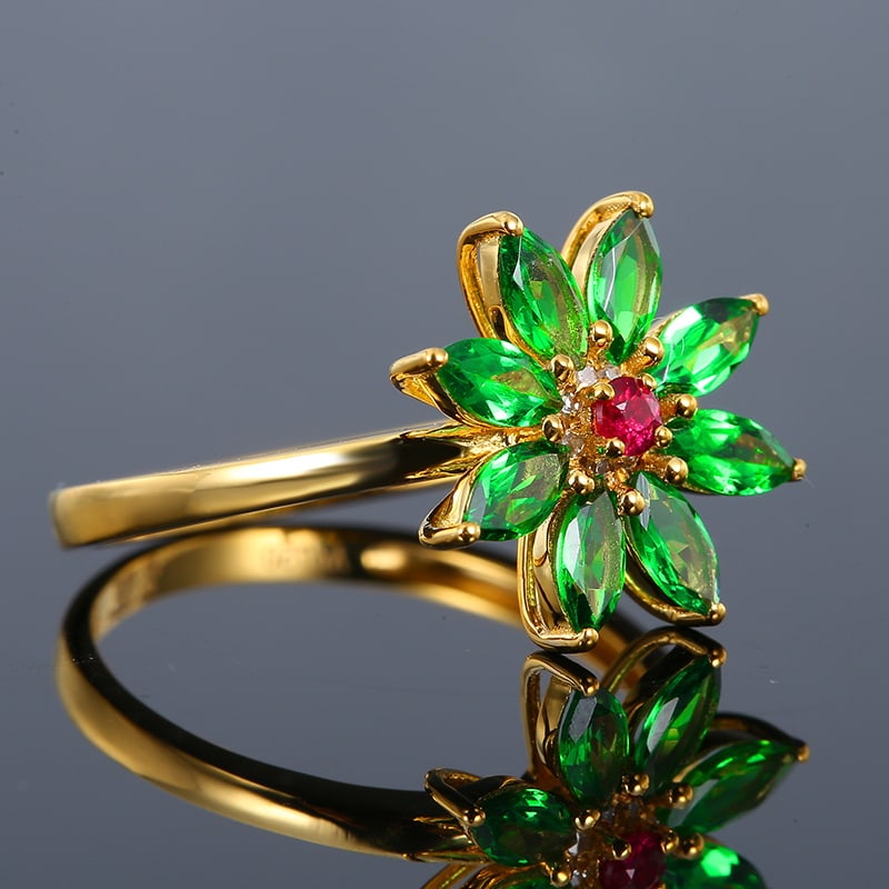 14k Gold 1.07 Ctw Natural Tsavorite & Ruby Ring - 3