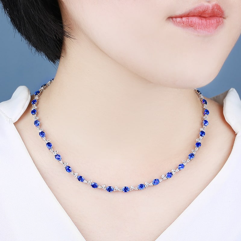 14k Gold 23.13 Ctw Natural Sapphire & Sapphire Necklace - 3