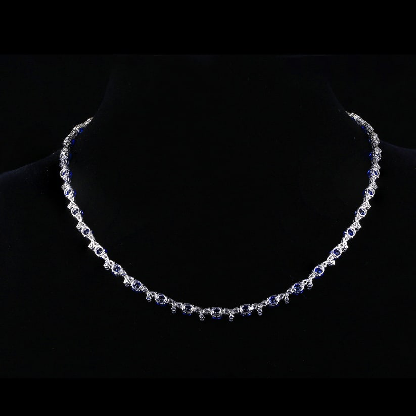 14k Gold 23.13 Ctw Natural Sapphire & Sapphire Necklace - 4