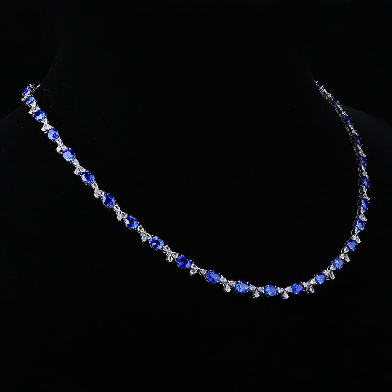 14k Gold 23.13 Ctw Natural Sapphire & Sapphire Necklace - 5