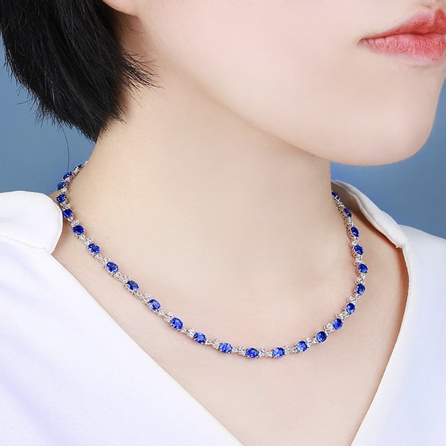 14k Gold 23.13 Ctw Natural Sapphire & Sapphire Necklace - 7