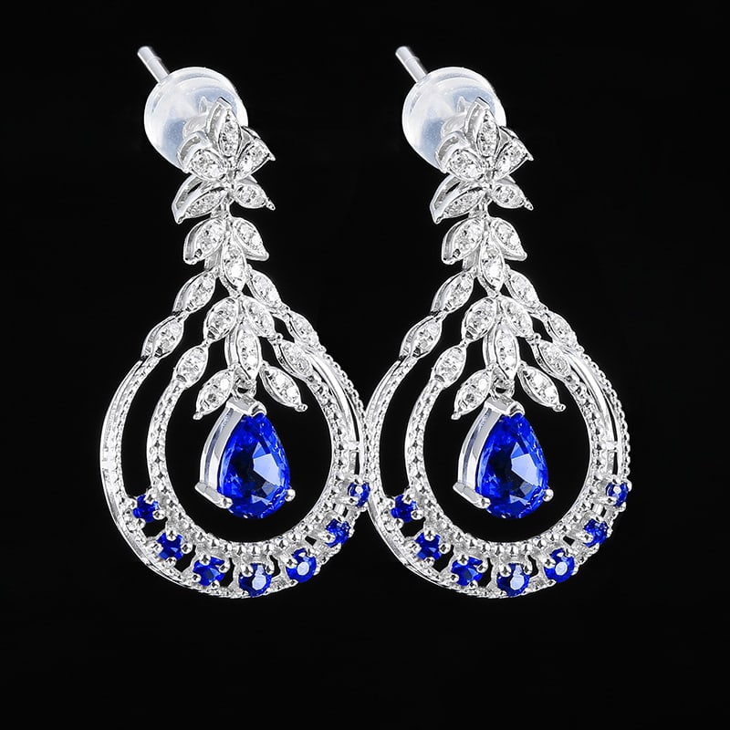 14k Gold 1.48 Ctw Natural Sapphire & Diamond Earrings - 2