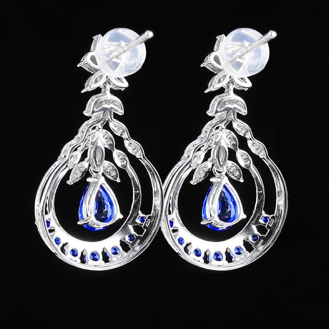 14k Gold 1.48 Ctw Natural Sapphire & Diamond Earrings - 3