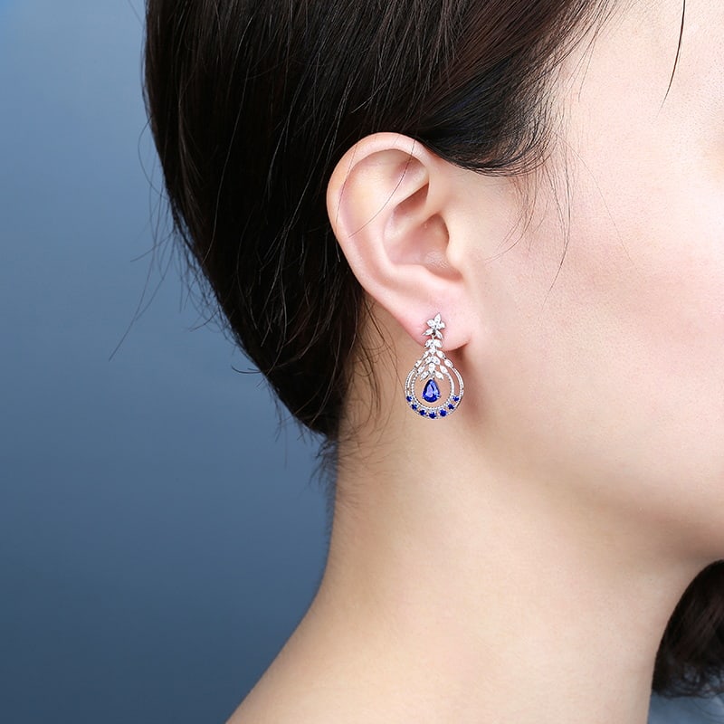 14k Gold 1.48 Ctw Natural Sapphire & Diamond Earrings - 4