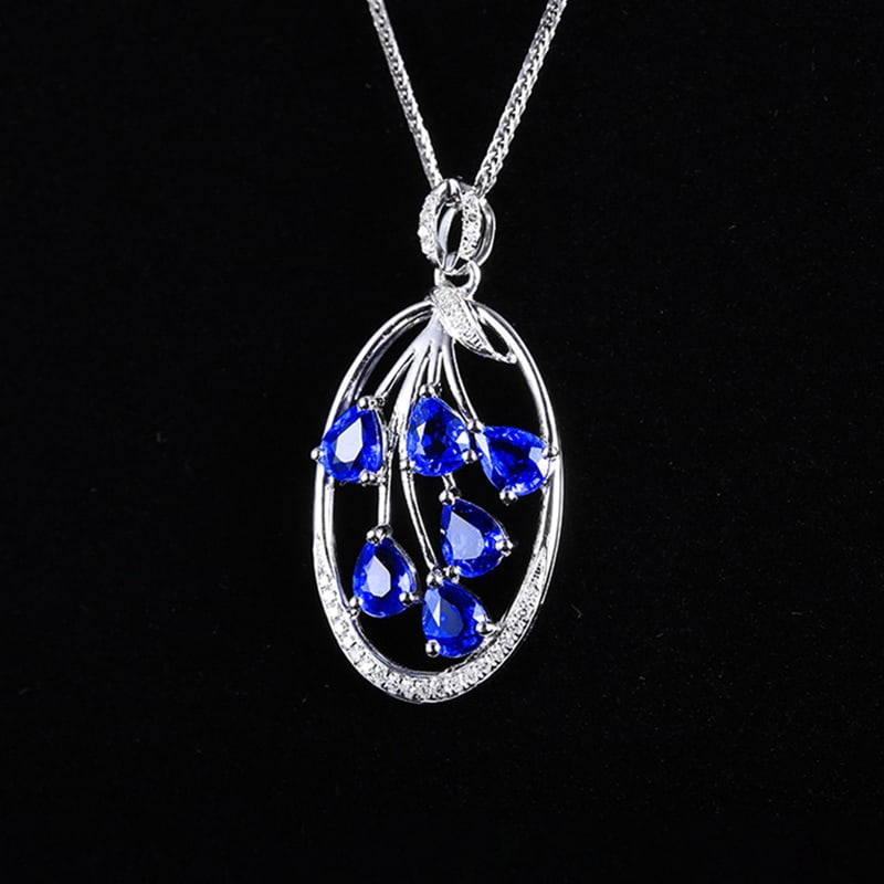 14k Gold 2.09 Ctw Natural Sapphire & Diamond Pendant( Without Chain ) - 2