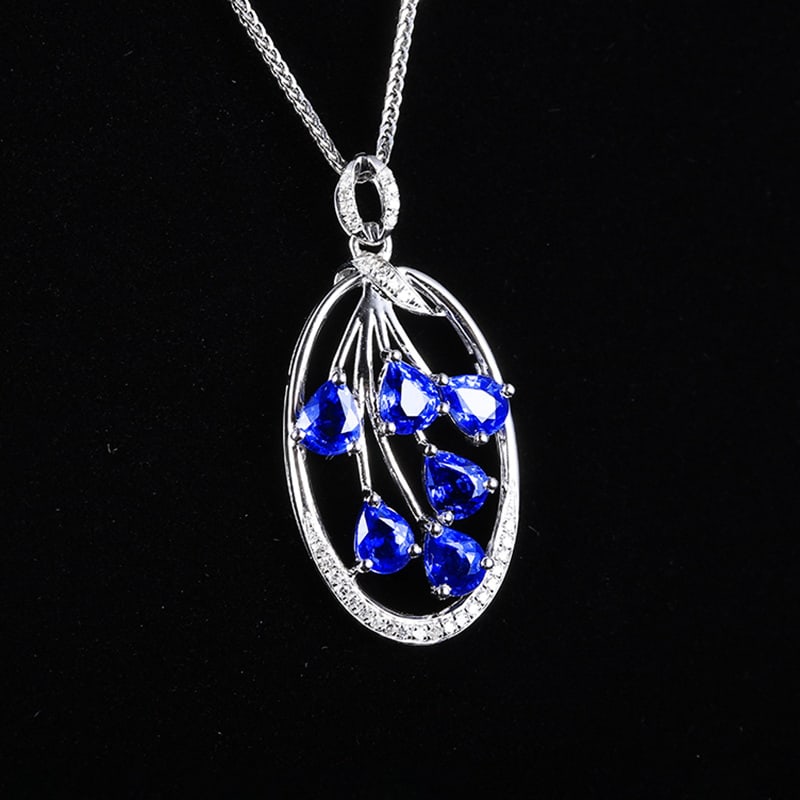 14k Gold 2.09 Ctw Natural Sapphire & Diamond Pendant( Without Chain ) - 4