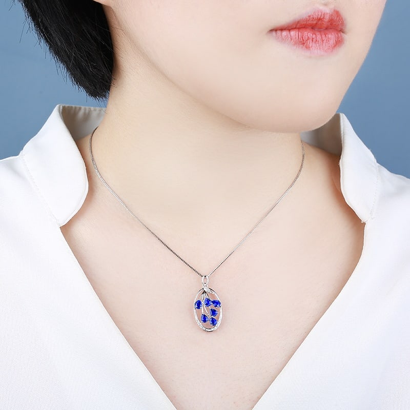 14k Gold 2.09 Ctw Natural Sapphire & Diamond Pendant( Without Chain ) - 5