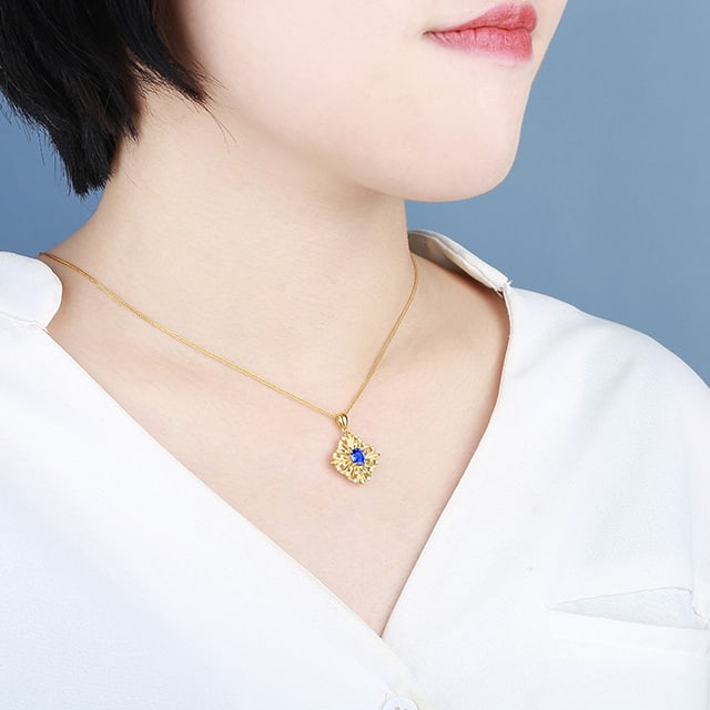 14k Gold 0.94 Ctw Natural Sapphire & Diamond Pendant( Without Chain ) - 6