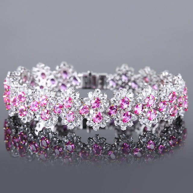 14k Gold 28.3 Ctw Natural Padparadscha Sapphire & Sapphire Bracelet - 3