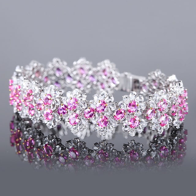 14k Gold 28.3 Ctw Natural Padparadscha Sapphire & Sapphire Bracelet - 6