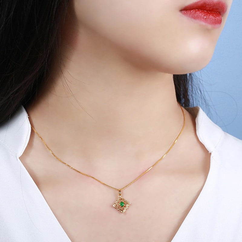 14k Gold 0.24 Ctw Vivid Green Natural Emerald & Diamond Pendant( Without Chain ) - 3