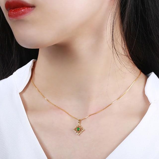 14k Gold 0.24 Ctw Vivid Green Natural Emerald & Diamond Pendant( Without Chain ) - 4