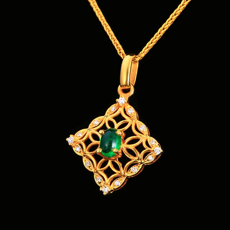 14k Gold 0.24 Ctw Vivid Green Natural Emerald & Diamond Pendant( Without Chain ) - 6