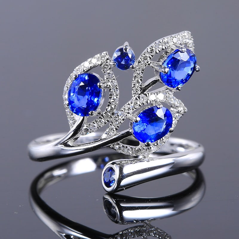 14k Gold 1.28 Ctw Natural Sapphire & Diamond Ring: Ref:230951057 // gold content:14k gold // ring size:7. 25us // // main gemstone:sapphire // shape:oval // carat weight:1. 1ct // color:blue // treatment:natural // // adjacent gemstone 2 : diamond //