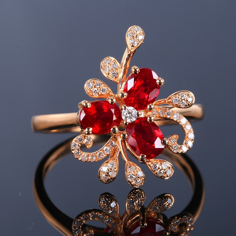 14k Gold 1.49 Ctw Vivid Red Natural Ruby & Diamond Ring - 3